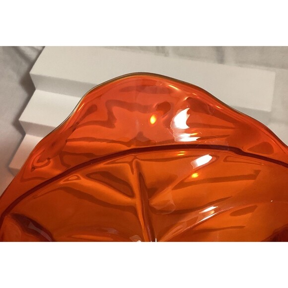 Viking Amberina Orange Yellow Glass Handblown Pedestal Bowl Dish 8" MCM Decor - Picture 9 of 13